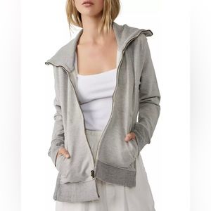 Free People Light Gray Zip Hoodie